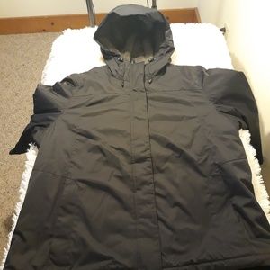 LL Bean rain coat women xl zip up faux fur